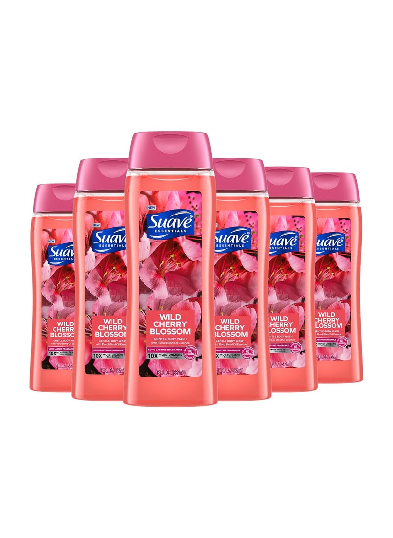 Suave Suave Moisturizing Body Wash with Wild Cherry Blossom and Vitamin E Extract No Parabens No Phtahaltes 18 Oz Pack of 6 