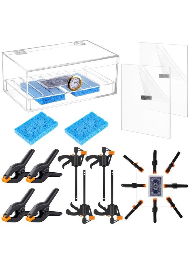 Chunful 11 Pcs Tcg Flattening Restoration Kit Card Care Tool Accessory Kit Included 1 Humidor Box, 2 Acrylic Plates, 4 Vises, 4 Clamps for Bent Trading Card Repair and Grading Improvement - Image 1