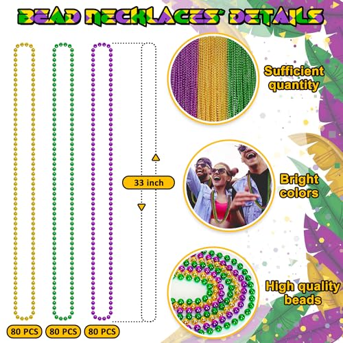 EOBOH 240PCS Mardi Gras Beads Mardi Gras Beads Green Purple Gold Bulk Metallic Round Necklaces Accessories Bulk Necklace Costumes for Parade Throws Party Decorations Favor Supplies - Image 5