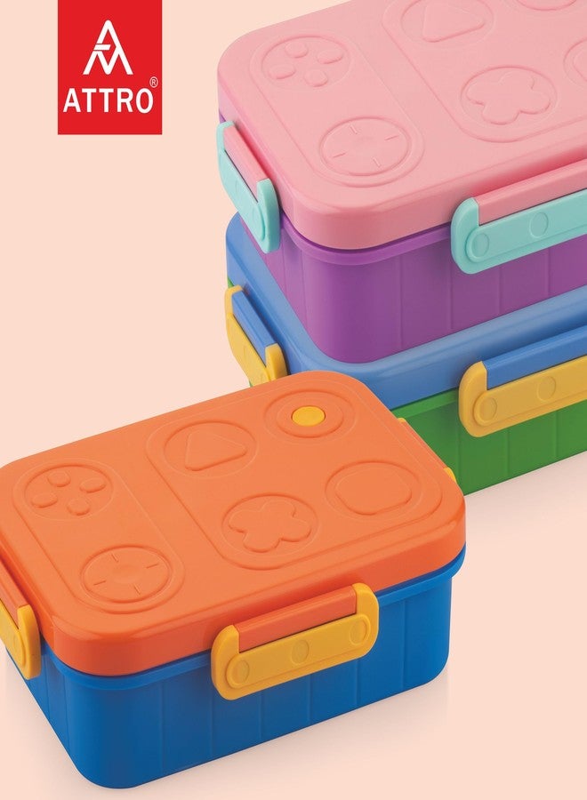 ATTRO TicTac Plastic Lunch Box – 3 Compartment Bento Tiffin, Leak-Proof & Durable, Ideal for Kids, School, Picnic– 1200ml+80ml, Orange Blue - Image 4