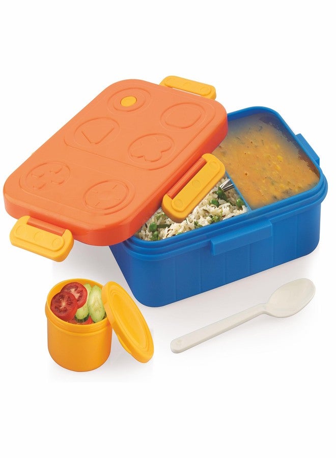 ATTRO TicTac Plastic Lunch Box – 3 Compartment Bento Tiffin, Leak-Proof & Durable, Ideal for Kids, School, Picnic– 1200ml+80ml, Orange Blue - Image 1