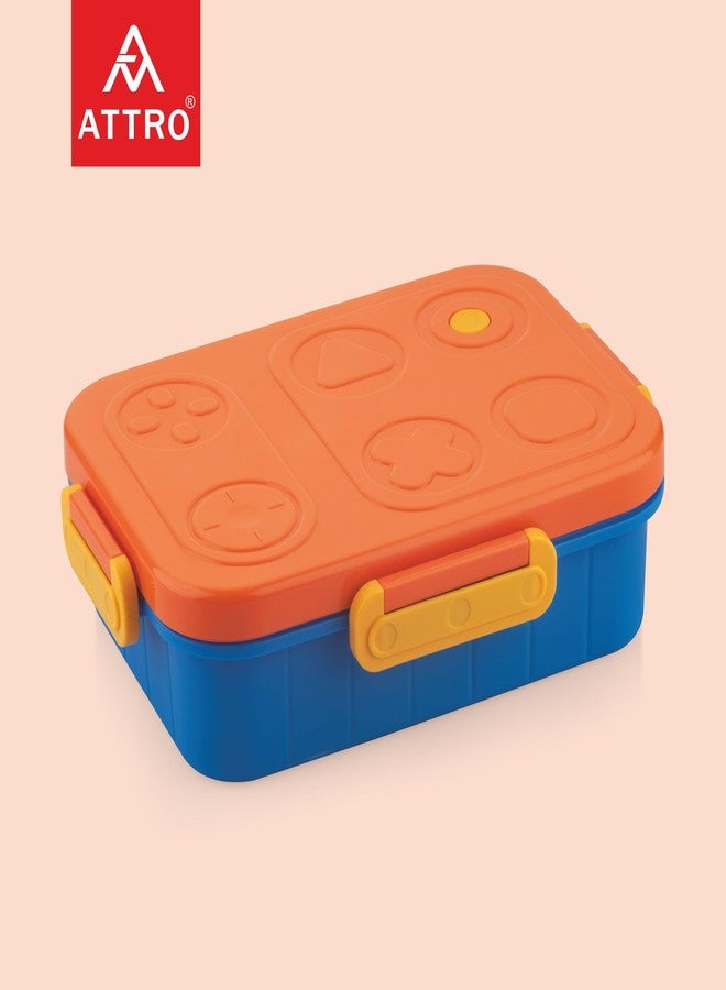 ATTRO TicTac Plastic Lunch Box – 3 Compartment Bento Tiffin, Leak-Proof & Durable, Ideal for Kids, School, Picnic– 1200ml+80ml, Orange Blue - Image 3