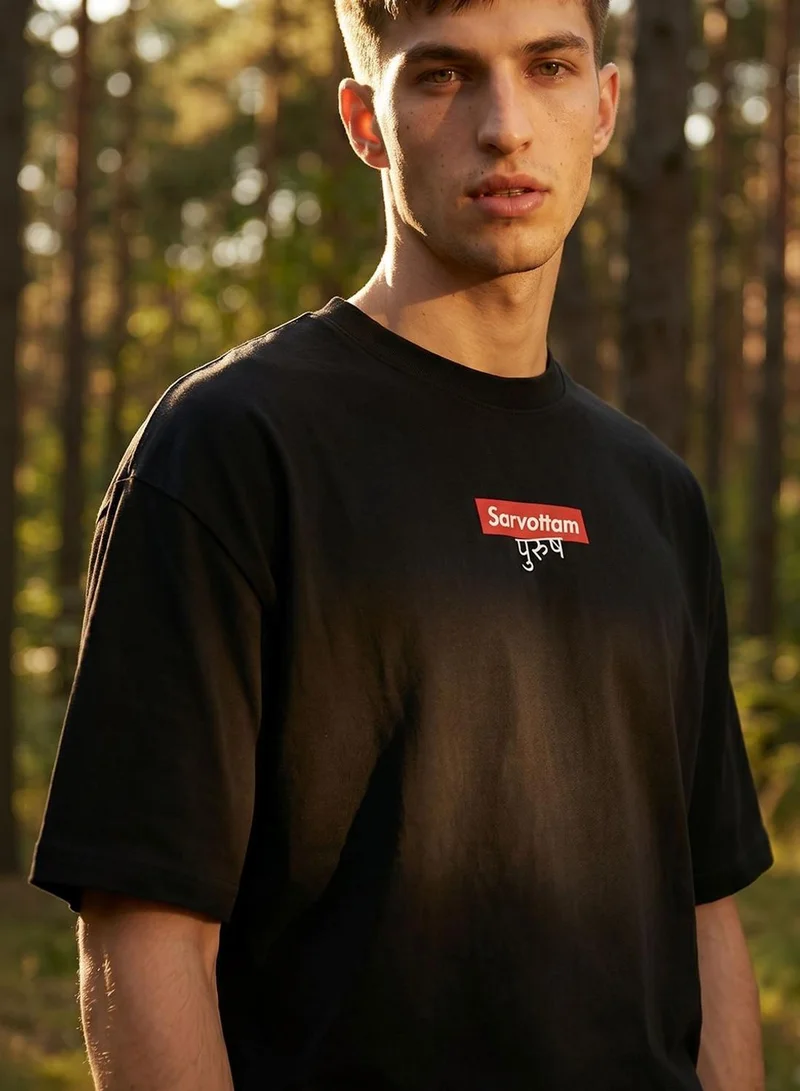 دينيس لينغو Men Black 100% Cotton Printed Regular Fit T-Shirt