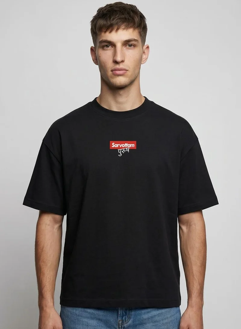 دينيس لينغو Men Black 100% Cotton Printed Regular Fit T-Shirt