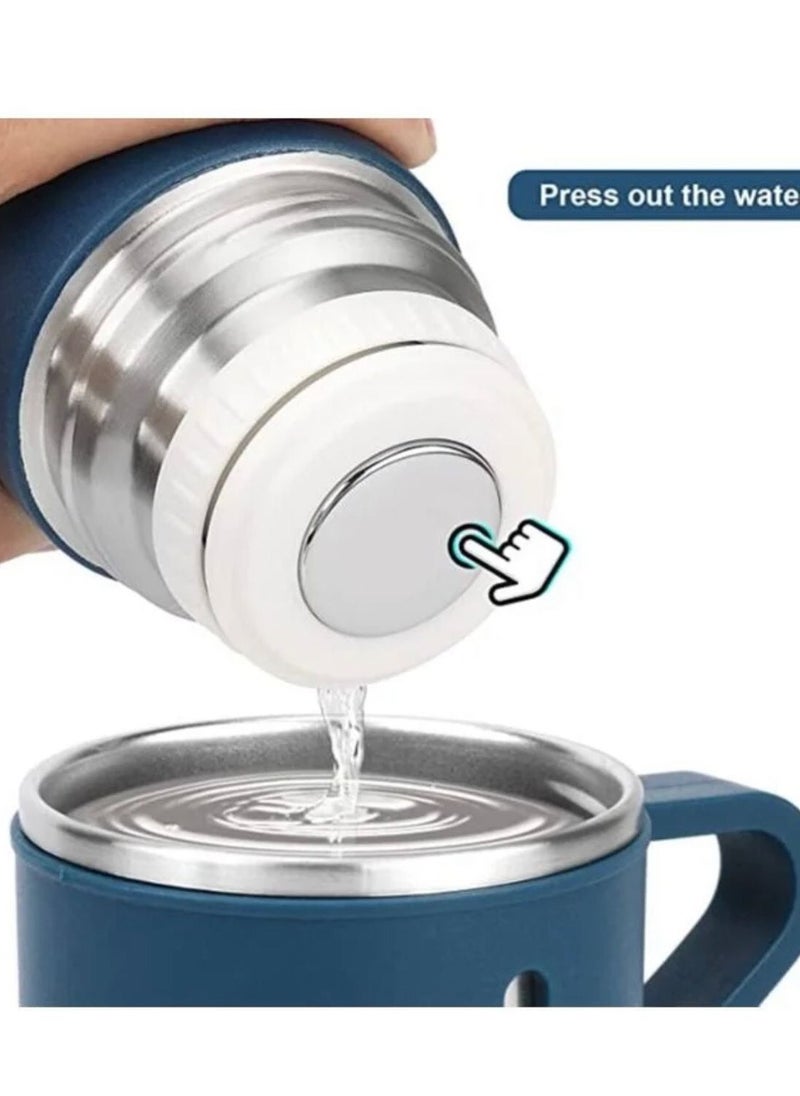 500ml Stainless Steel Vacuum Flask Set with Two Cups Blue
