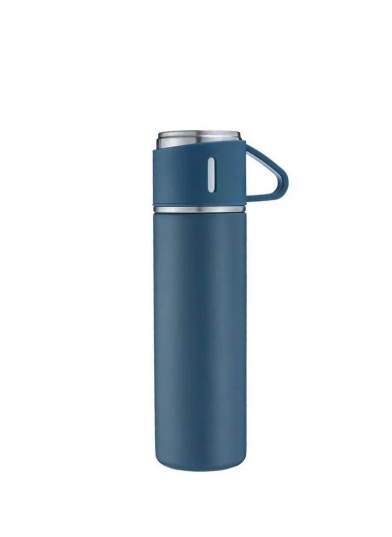 500ml Stainless Steel Vacuum Flask Set with Two Cups Blue