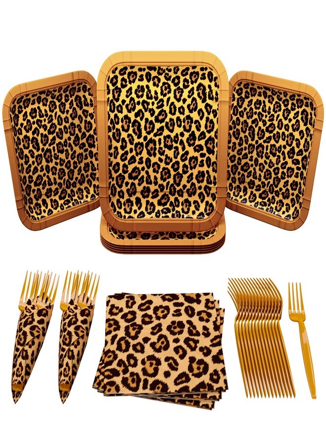 Blue Orchards Leopard Print Party Supplies Pack (60 Pieces for 16 Guests) - Leopard & Cheetah Party Decorations, Animal Print Plates & Napkins - Image 1