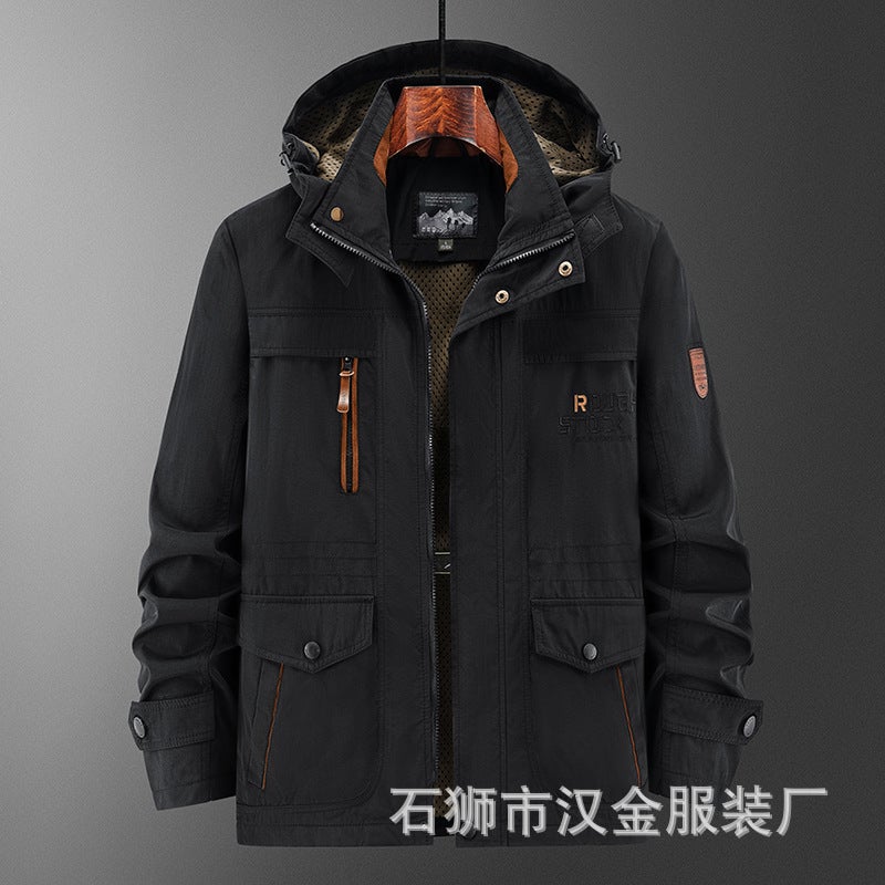 Cross-border plus size Jacket Mens Cotton-padded Jacket Winter fleece-lined Thickened Large Cotton-padded Clothes Outdoor Windproof Multi-pocket Rustic Clothes Black upgraded plus velvet - Image 4