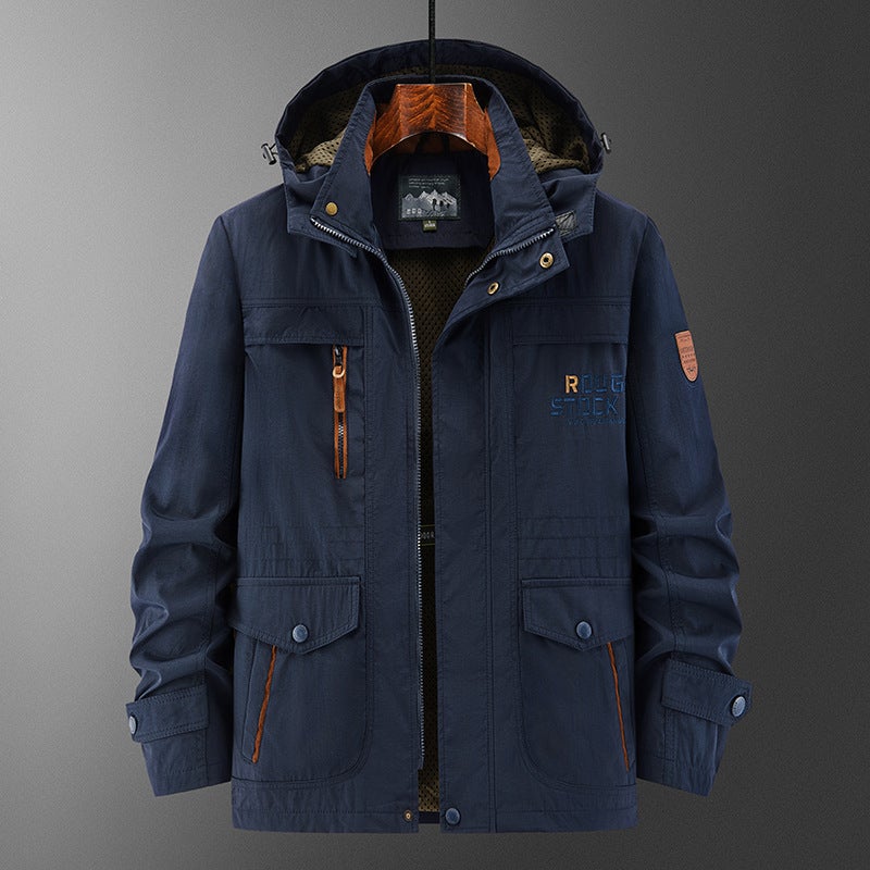 Cross-border plus size Jacket Mens Cotton-padded Jacket Winter fleece-lined Thickened Large Cotton-padded Clothes Outdoor Windproof Multi-pocket Rustic Clothes Black upgraded plus velvet - Image 5