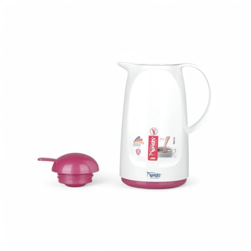 VALK German Thermos 1 Liter White Pink Color - Decorative Push-Button Stainless Steel Coffee & Tea Pot, Premium Serveware for Wedding & Home Decor - Image 3