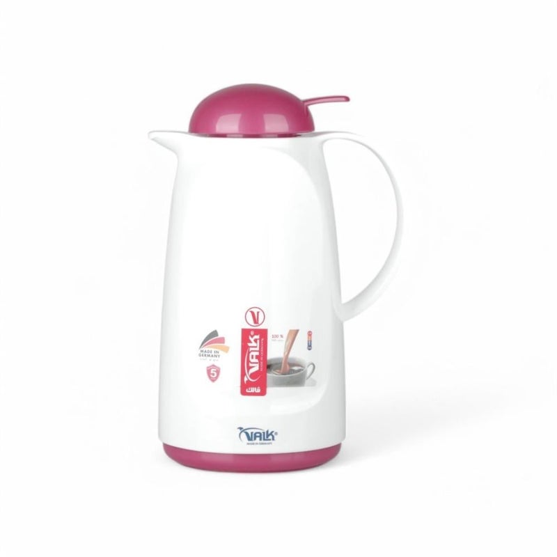 VALK German Thermos 1 Liter White Pink Color - Decorative Push-Button Stainless Steel Coffee & Tea Pot, Premium Serveware for Wedding & Home Decor - Image 1