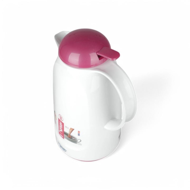 VALK German Thermos 1 Liter White Pink Color - Decorative Push-Button Stainless Steel Coffee & Tea Pot, Premium Serveware for Wedding & Home Decor - Image 2