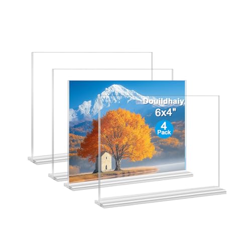 Douildhaiy Acrylic Picture Frame 4x6 inches, 4 Pack Clear Plastic Picture Frames Holder Standing,Double Sided Picture Desktop Display for Photo Home Office - Horizontal - Image 1