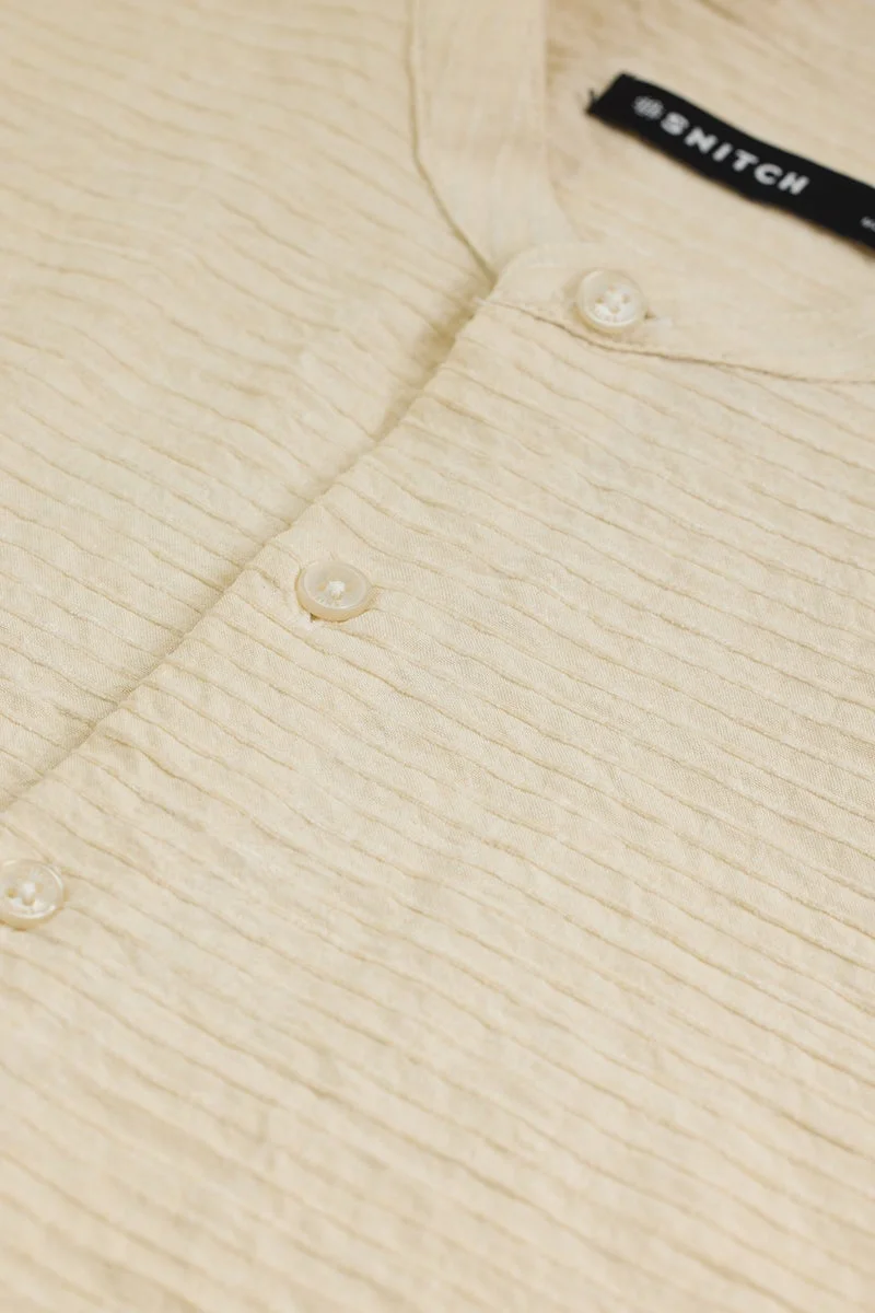 SNITCH Beige Textured Long Sleeve Slim Fit Shirt
