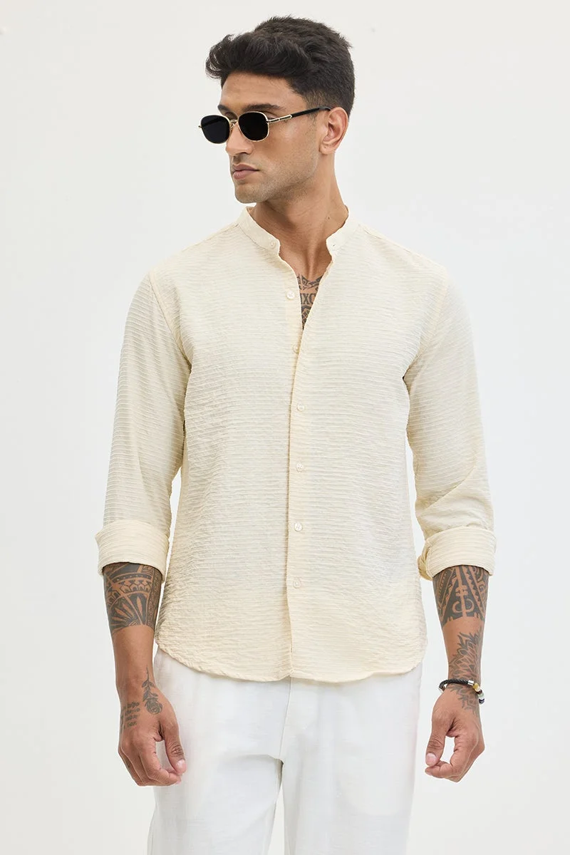 SNITCH Beige Textured Long Sleeve Slim Fit Shirt