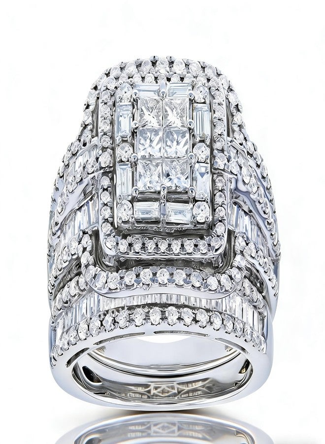 AZQ 925 Sterling Silver Shiny Full Diamond Gemstone Ring 18K Gold Cubic Zirconia Promise Rings CZ Diamond Multi Row Ring Eternity Engagement Wedding Band Ring Sets Z.41 (US Code 5) - Image 1