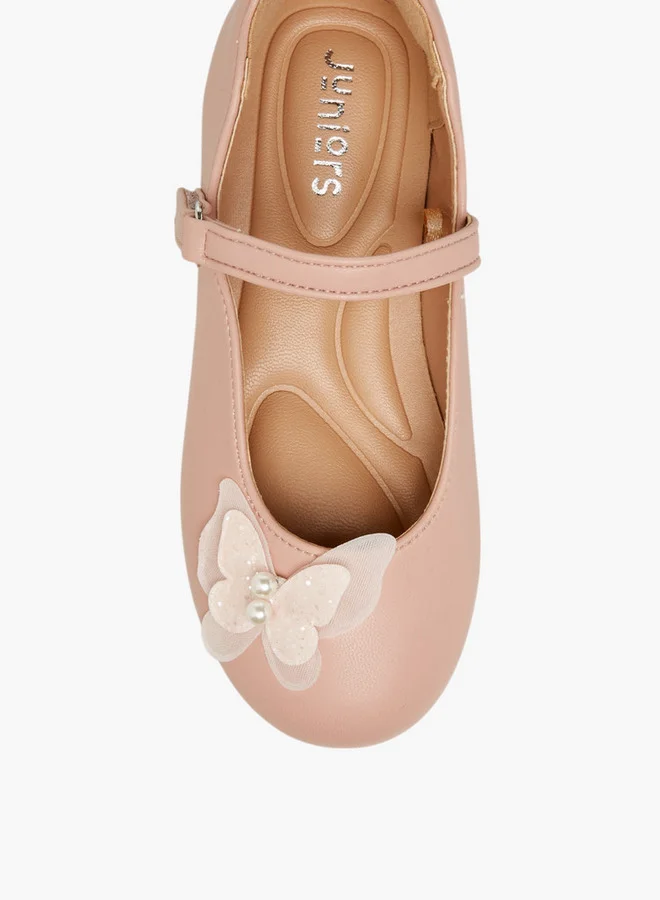 JUNIORS Butterfly Accent Ballerina Shoes with Hook and Loop Closure