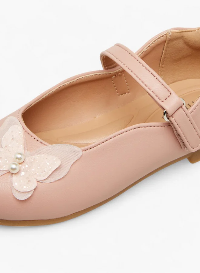 JUNIORS Butterfly Accent Ballerina Shoes with Hook and Loop Closure