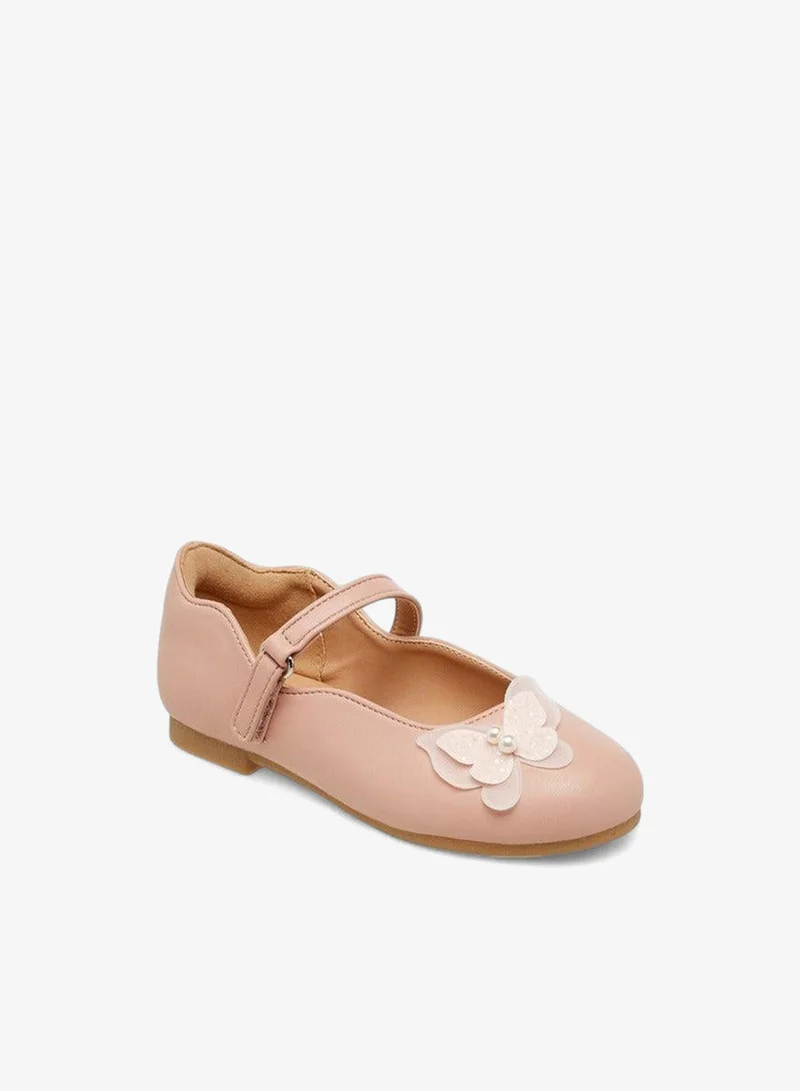 JUNIORS Butterfly Accent Ballerina Shoes with Hook and Loop Closure