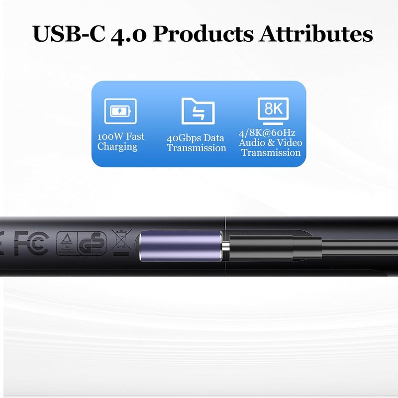 Tobfit USB C Adapter 40Gbps(2 Pack), USB-C Male to Female Adapter 4.0 Type C Data Transfer Connector Compatible for Samsung, MacBook and More Type-C Device-Side Bend - Image 3