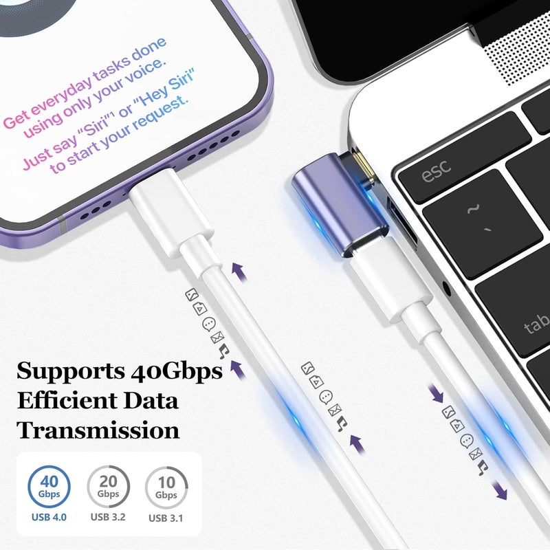 Tobfit USB C Adapter 40Gbps(2 Pack), USB-C Male to Female Adapter 4.0 Type C Data Transfer Connector Compatible for Samsung, MacBook and More Type-C Device-Side Bend - Image 4