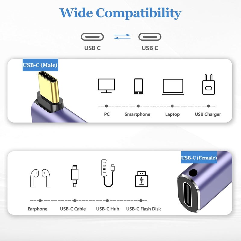 Tobfit USB C Adapter 40Gbps(2 Pack), USB-C Male to Female Adapter 4.0 Type C Data Transfer Connector Compatible for Samsung, MacBook and More Type-C Device-Side Bend - Image 5