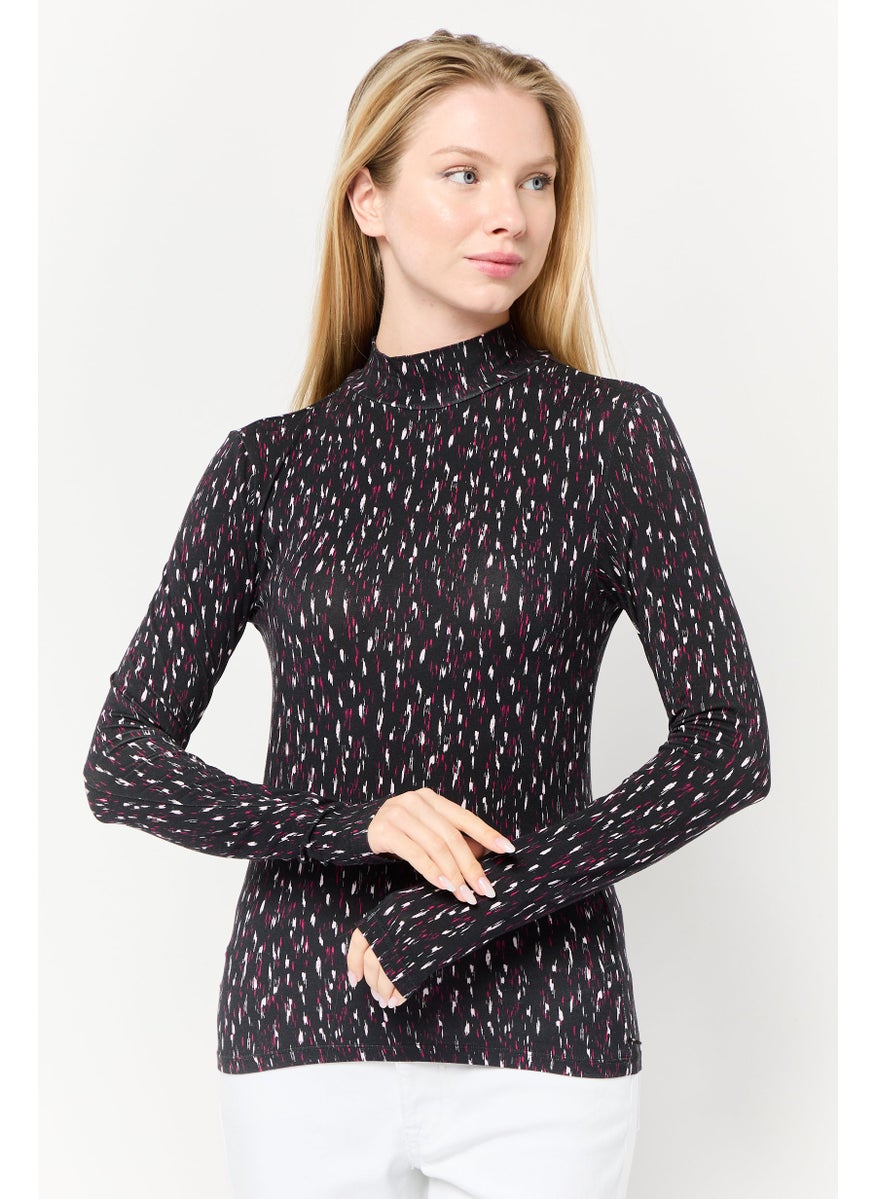 Scotch & Soda Women Mock Neck Long Sleeves Allover Print Top, Multicolor  - Image 1