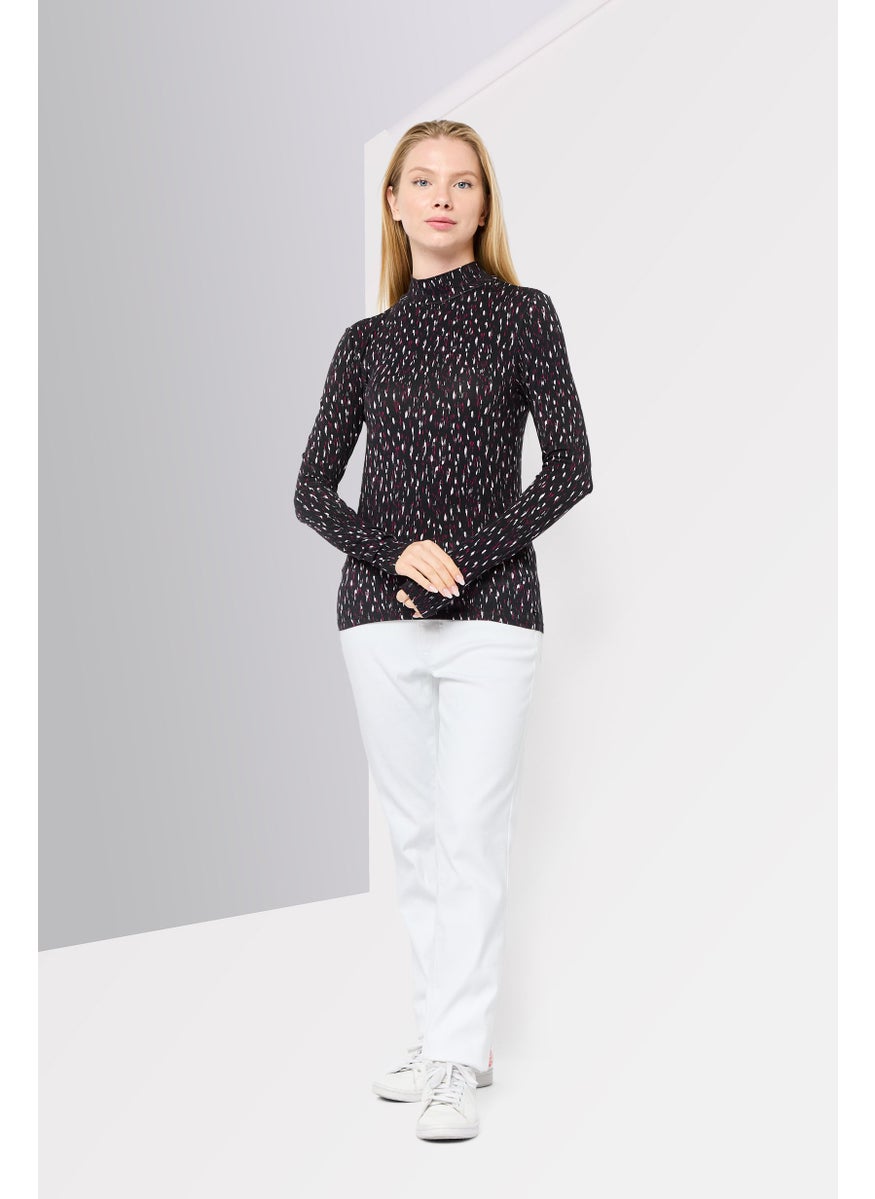 Scotch & Soda Women Mock Neck Long Sleeves Allover Print Top, Multicolor  - Image 2