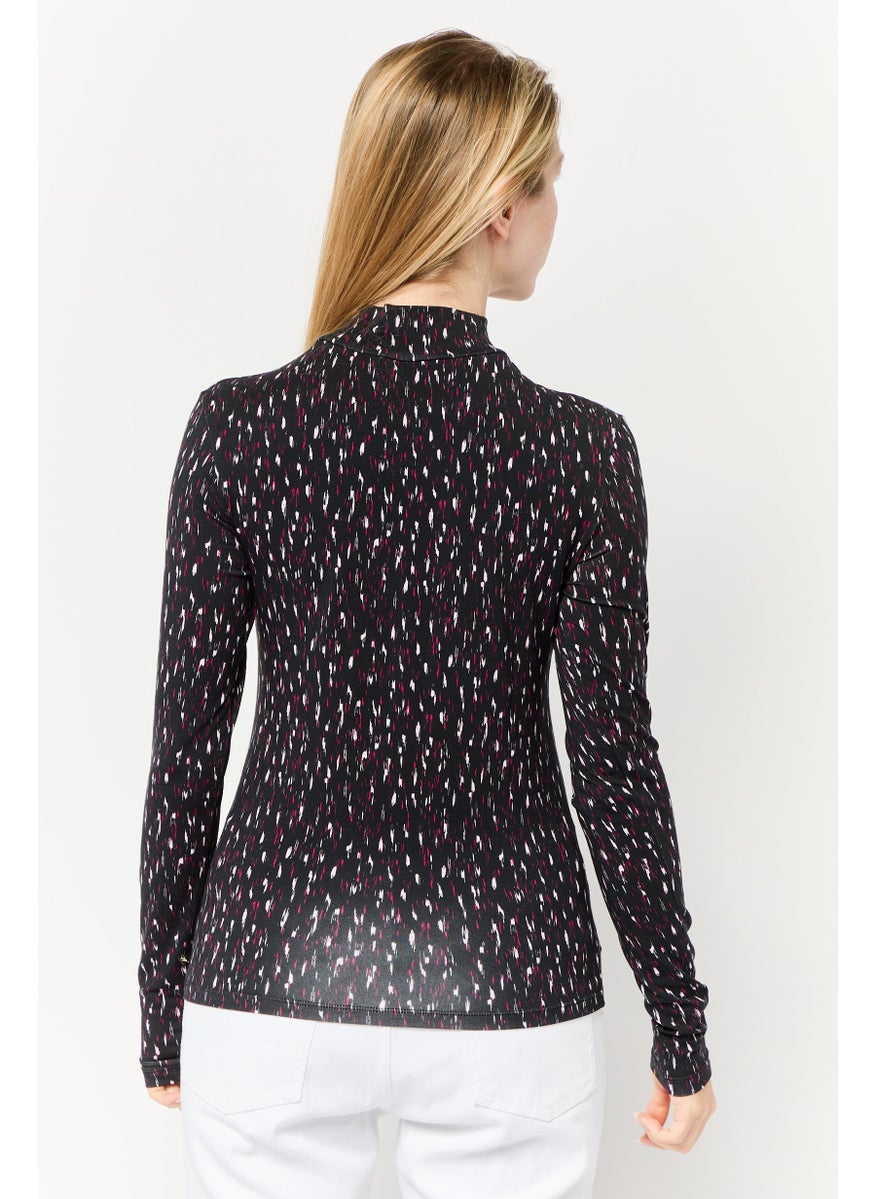 Scotch & Soda Women Mock Neck Long Sleeves Allover Print Top, Multicolor  - Image 4