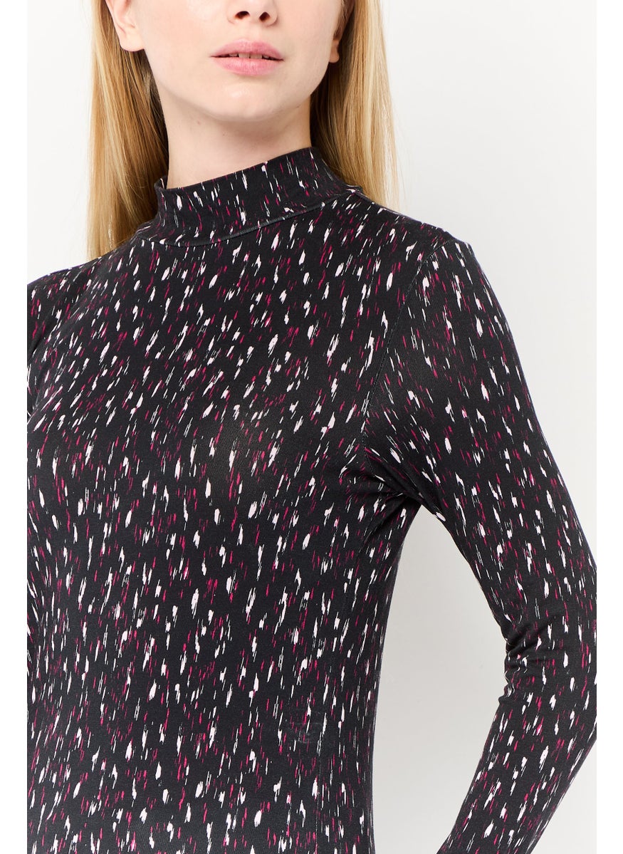 Scotch & Soda Women Mock Neck Long Sleeves Allover Print Top, Multicolor  - Image 3