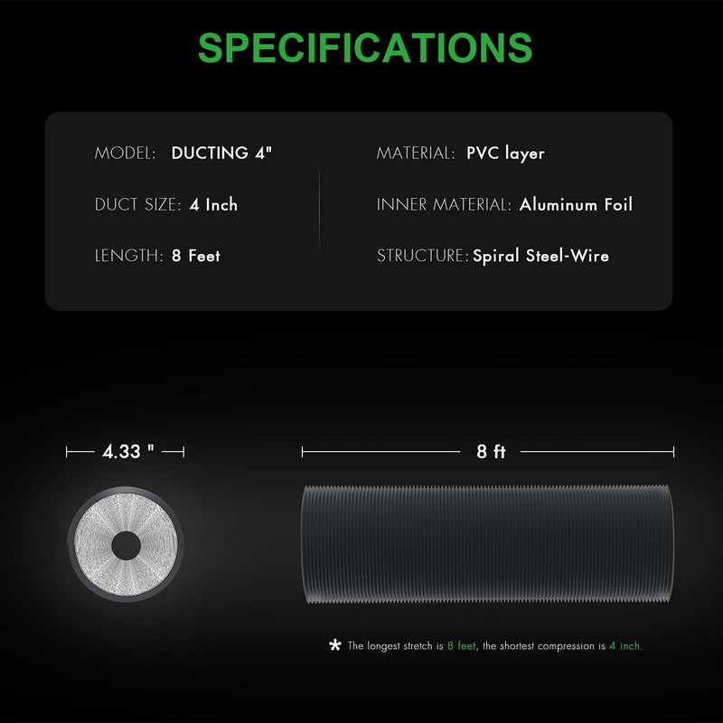 iPower 4 Inch 8FT Long NonInsulated Flex Air Aluminum Ducting Vent Hose for Heating Cooling Ventilation and Exhaust PVC Gray - Image 4