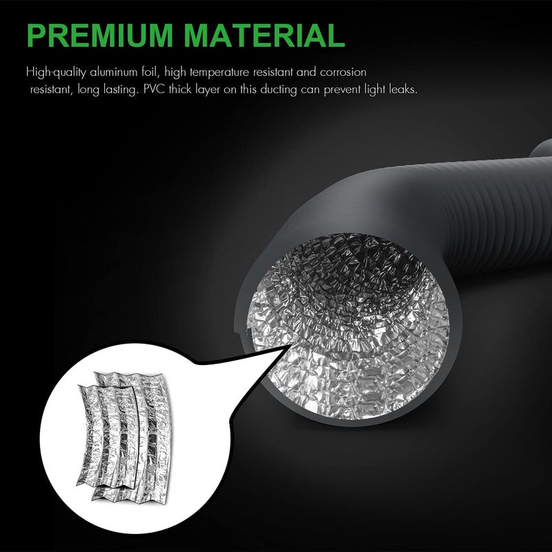 iPower 4 Inch 8FT Long NonInsulated Flex Air Aluminum Ducting Vent Hose for Heating Cooling Ventilation and Exhaust PVC Gray - Image 2