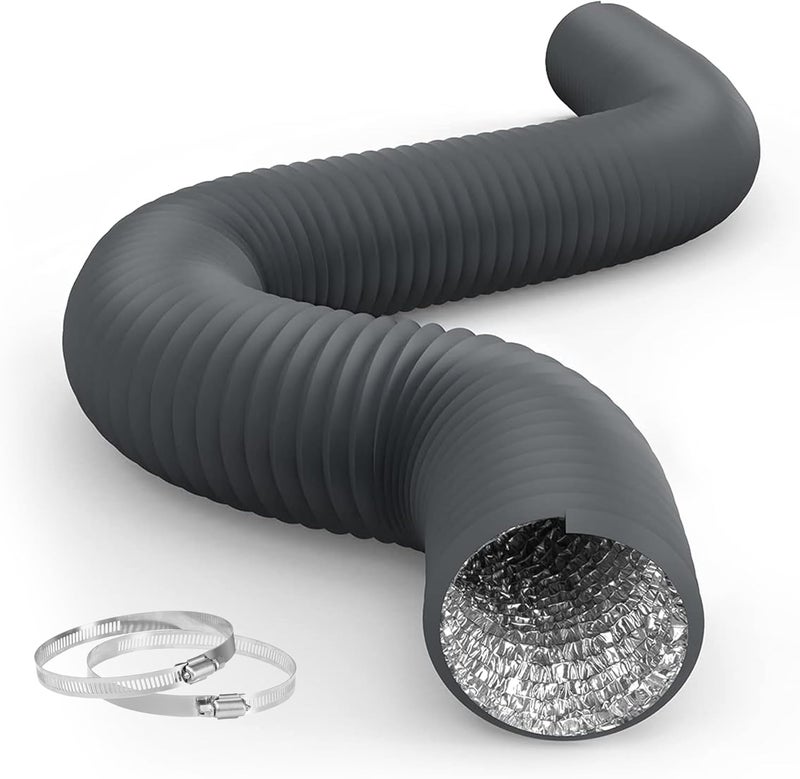 iPower 4 Inch 8FT Long NonInsulated Flex Air Aluminum Ducting Vent Hose for Heating Cooling Ventilation and Exhaust PVC Gray - Image 1
