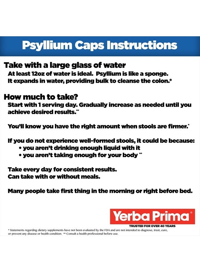 Yerba Prima Psyllium Husks, 180 Veg Capsules (625mg) - Vegan, Non-GMO, Gluten Free, Colon Cleanser, Daily Fiber Supplement for Gut Health & Regularity - Image 3