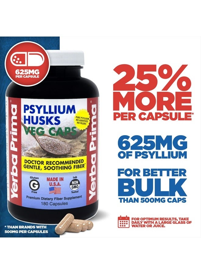 Yerba Prima Psyllium Husks, 180 Veg Capsules (625mg) - Vegan, Non-GMO, Gluten Free, Colon Cleanser, Daily Fiber Supplement for Gut Health & Regularity - Image 4