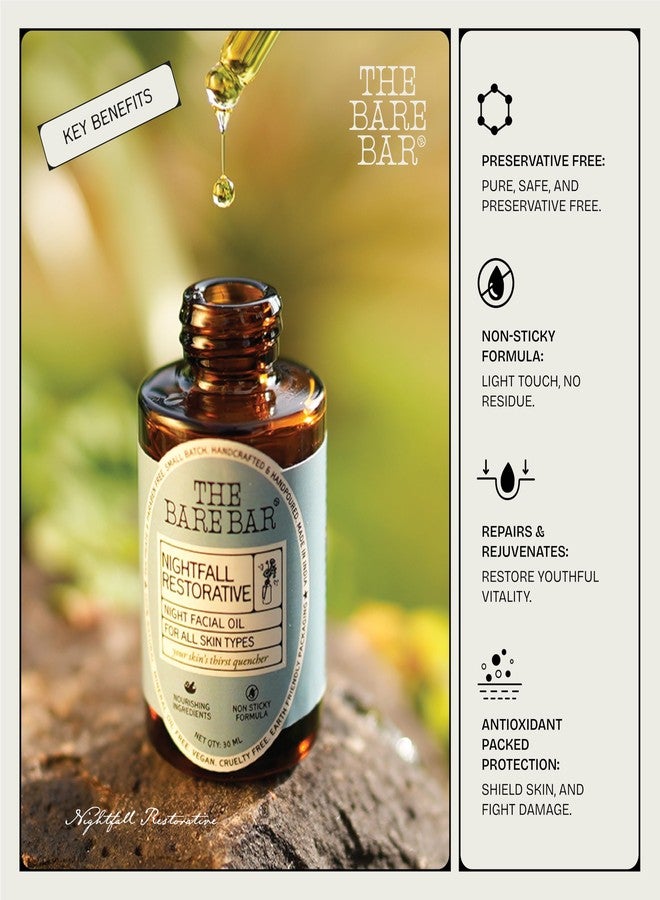 The Bare Bar Nightfall Restorative Night Facial Oil - 30ml I For All Skin Types 30 ml (Pack of 1) made with 100% Clean and Sustainable ingredients Pure Handmade Facial Oil with goodness of Argan Oil - Image 5