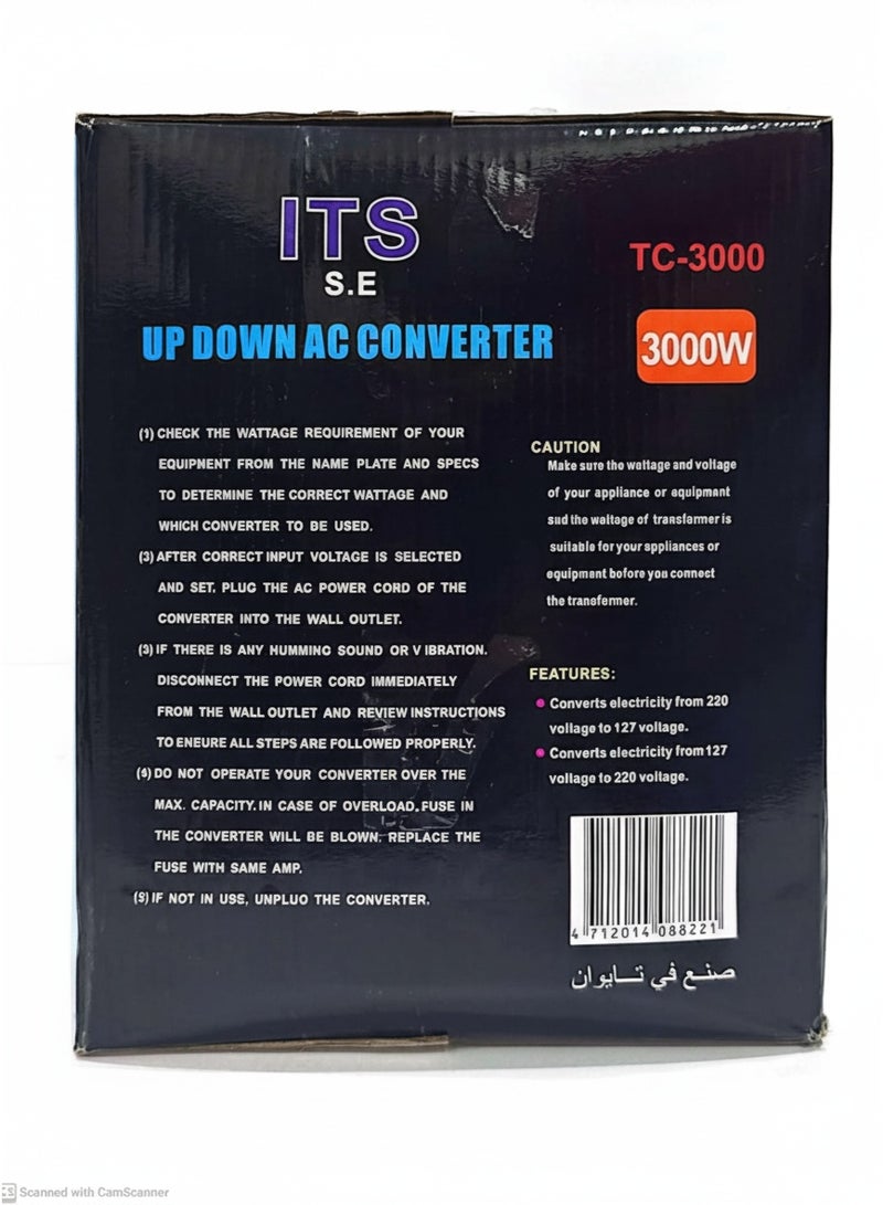 اس اي محول تلقائي 220فولت/110فولت والعكس 110فولت/220فولت - 3000واط تحقق من كيفية استخدامه بأمان على العلبة - صنع في تايوان - Image 5