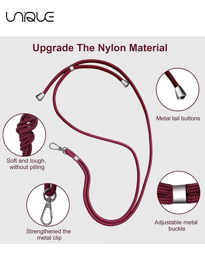 يونيك حبل الهاتف - حبل الهاتف مع 4 بقع عالمية - حبل هاتف قابل للتعديل بطول 1.6 متر - يمكن استخدامه للهاتف المتقاطع وأحزمة الرقبة والمعصم - مع خطاف معدني - متوافق مع معظم الهواتف الذكية مع حافظة التغطية الكاملة - حرر يديك (أحمر نبيذ / شفاف) - Image 4