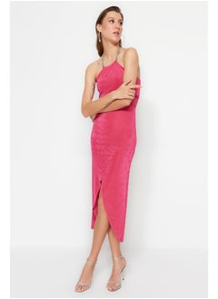 Fuchsia Double Breasted Knitted Elegant Evening Dress TPRSS23EL00323