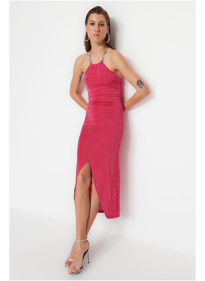 trendyol - Fuchsia Double Breasted Knitted Elegant Evening Dress TPRSS23EL00323 - Image 1