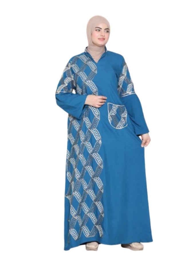 Women's reception abaya, imported French linen with luxurious geometric embroidery - Image 1