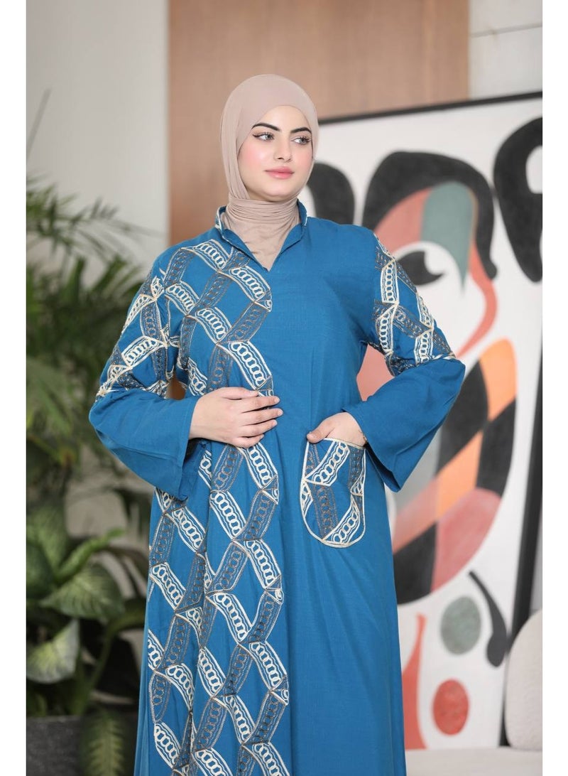 Women's reception abaya, imported French linen with luxurious geometric embroidery - Image 2