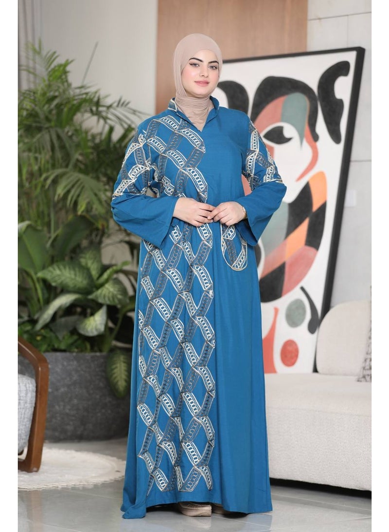 Women's reception abaya, imported French linen with luxurious geometric embroidery - Image 3
