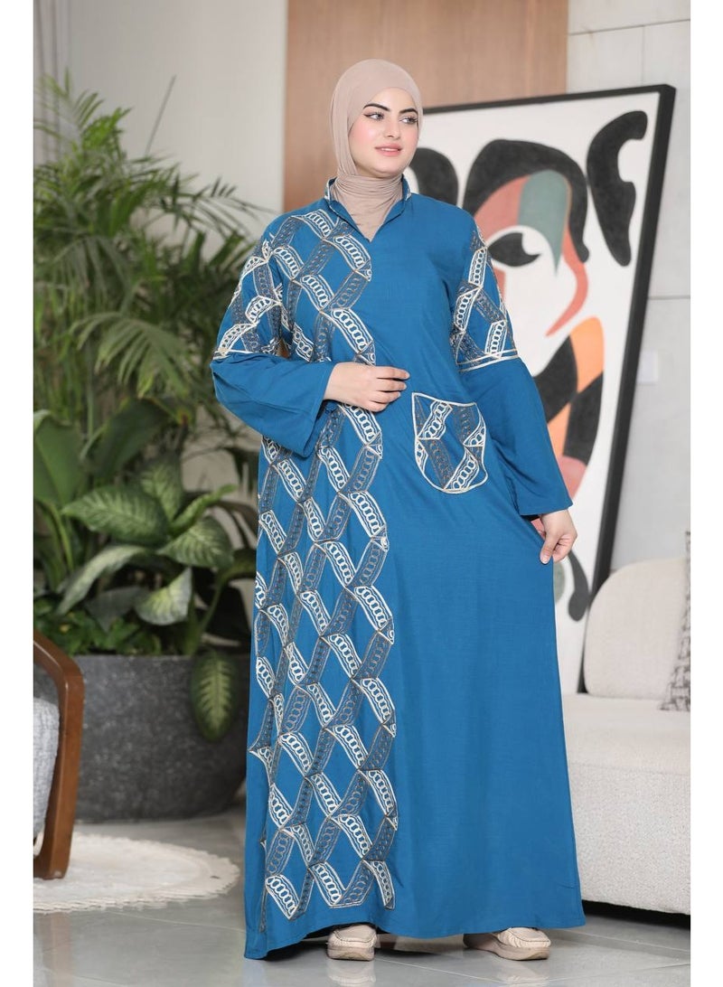 Women's reception abaya, imported French linen with luxurious geometric embroidery - Image 4