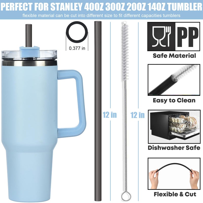 ALINK [DISHWASHER SAFE] 6 Pack Replacement Straws for Stanley 40 oz 30 oz Cup Tumbler, 12 inch Long Gray Reusable Plastic Straws with Brush for Stanley, Owala, Yeti Tumbler, BPA FREE - Image 2