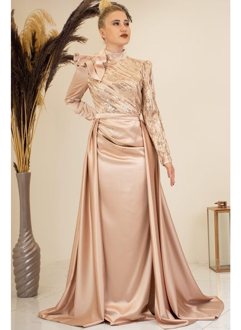 Esilanur Sueda Hijab Evening Dress Gold - Image 1