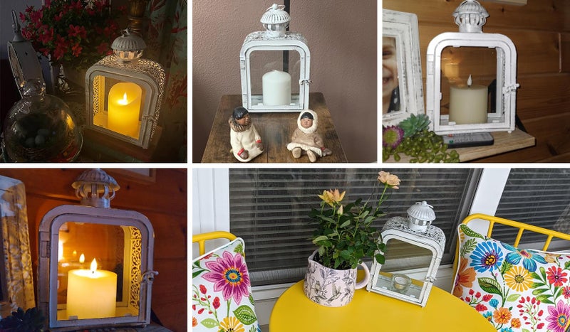 DECORKEY Candle Lantern Decorative Indoor & Outdoor, Vintage Metal Lanterns with Clear Glass, Tabletop&Hanging Candle Holders for Patio Front Porch Home Decor, Halloween Christmas Decorations (White) - Image 3
