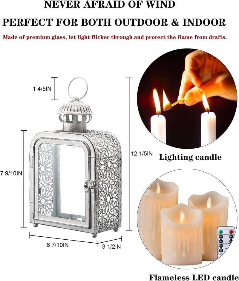 DECORKEY Candle Lantern Decorative Indoor & Outdoor, Vintage Metal Lanterns with Clear Glass, Tabletop&Hanging Candle Holders for Patio Front Porch Home Decor, Halloween Christmas Decorations (White) - Image 4