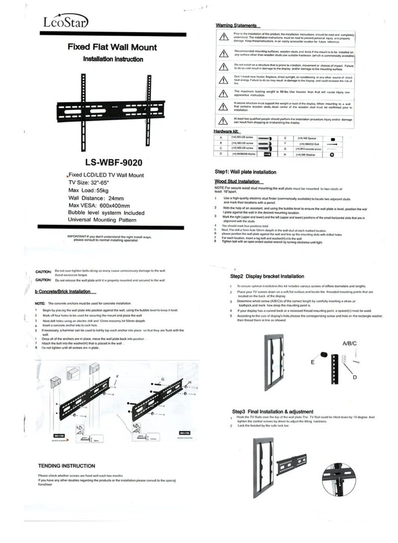 Leostar Lcd, Led TV wall bracket for 32 inch to 65 fixed View, Black - Image 4