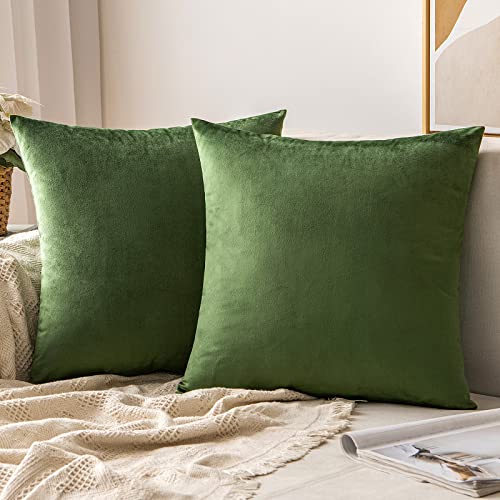 MIULEE Velvet Throw Pillow Covers 16x16 Inch, Pack of 2 - Moss Green, Soft Solid Decorative Pillow Covers Cushion Cases Modern Luxury Home Decor for Spring Couch Sofa Bedroom Livingroom - Image 1